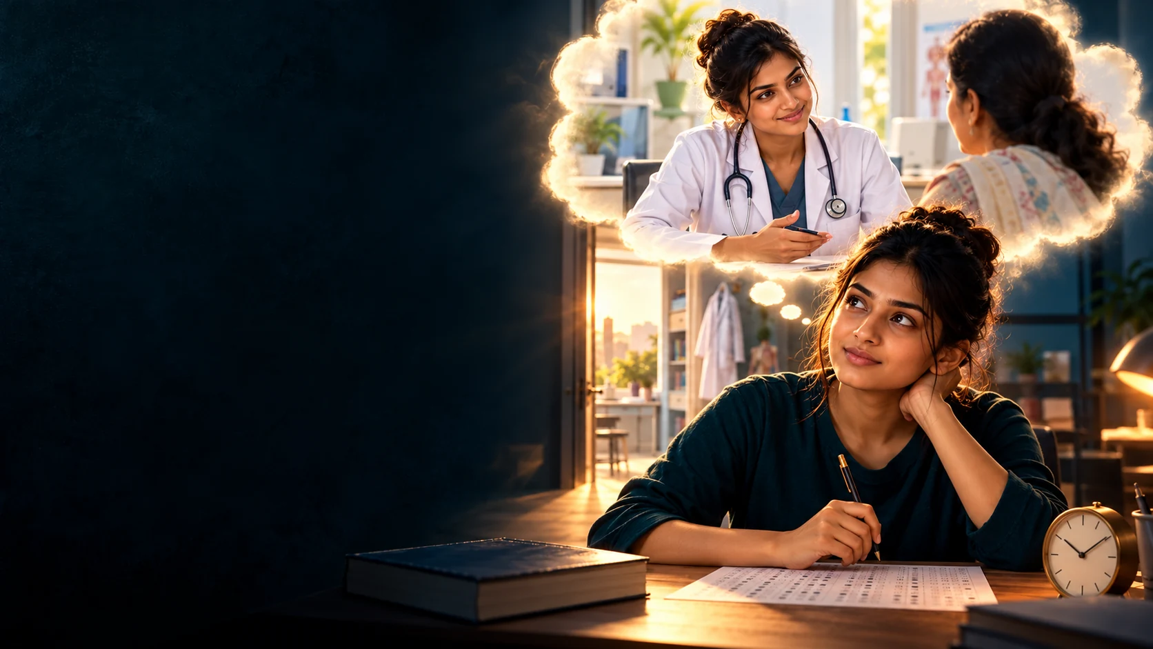 A student imagines herself as a doctor caring for a patient